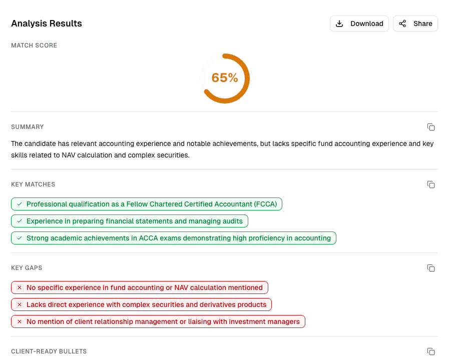 Resume analysis results