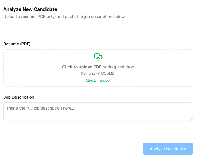 Resume upload interface